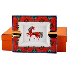 Hermes Red Horse Porcelain Ashtray with Box