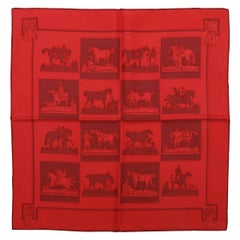Hermes Red Horse Print Scarf