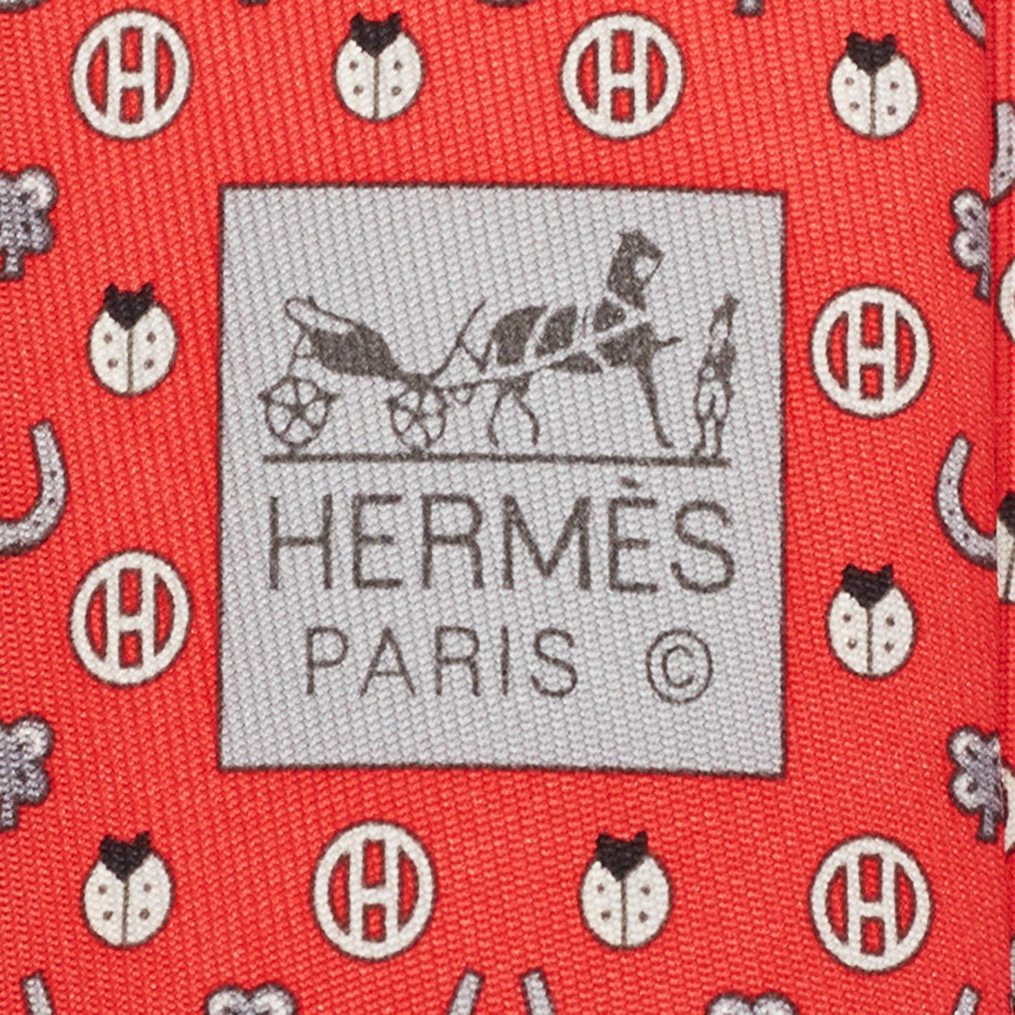 Hermès Red Job Interview Print Silk Skinny Tie 3
