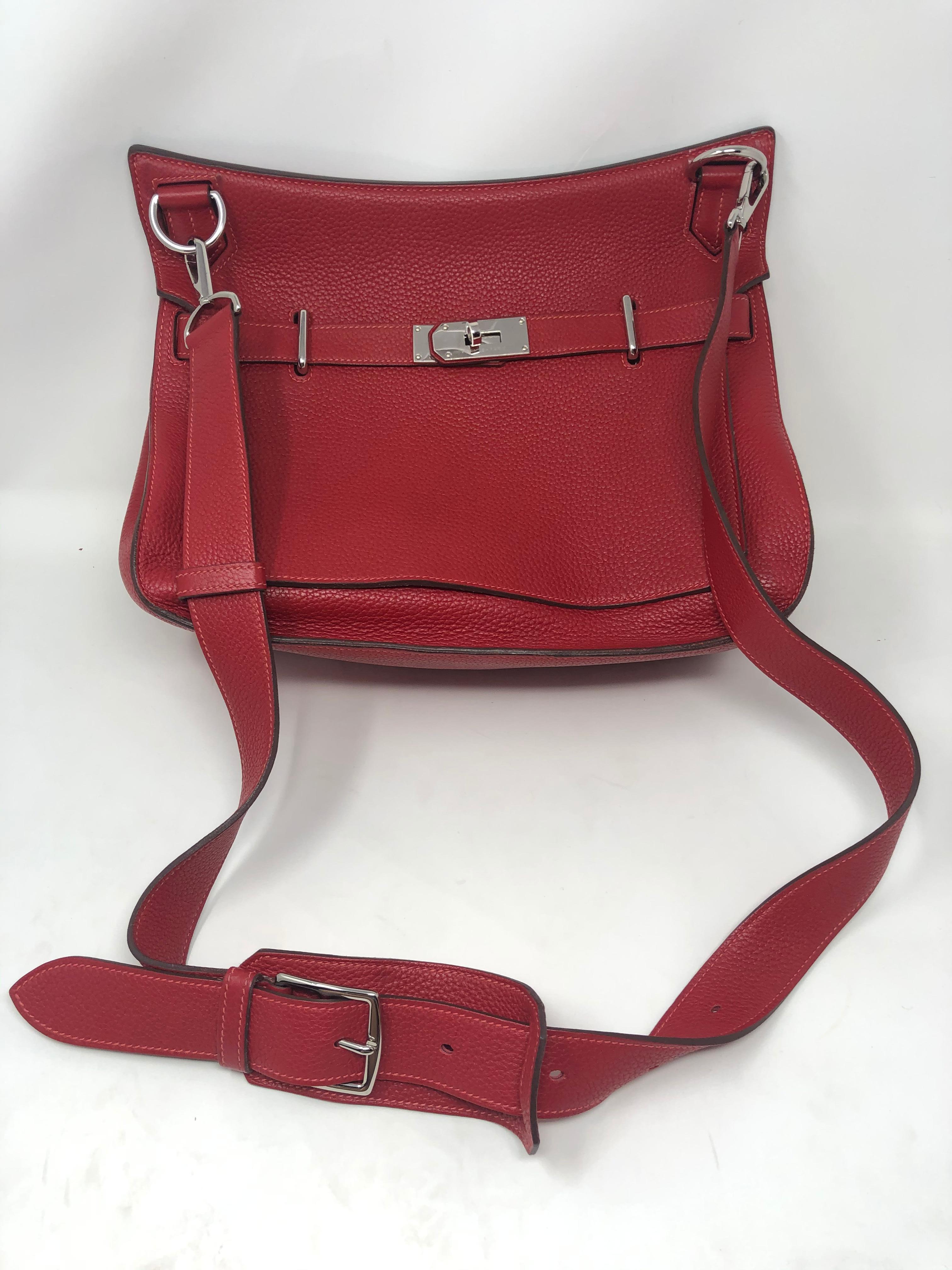 Hermes Red Jypsiere 34 Crossbody Bag. Largest size will hold all your essentials. Beautiful red leather with silver hardware. Good condition light wear. Hard to find color and style. Guaranteed authentic.