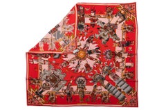 Hermès Red Kachinas Silk Scarf by Kermit Oliver