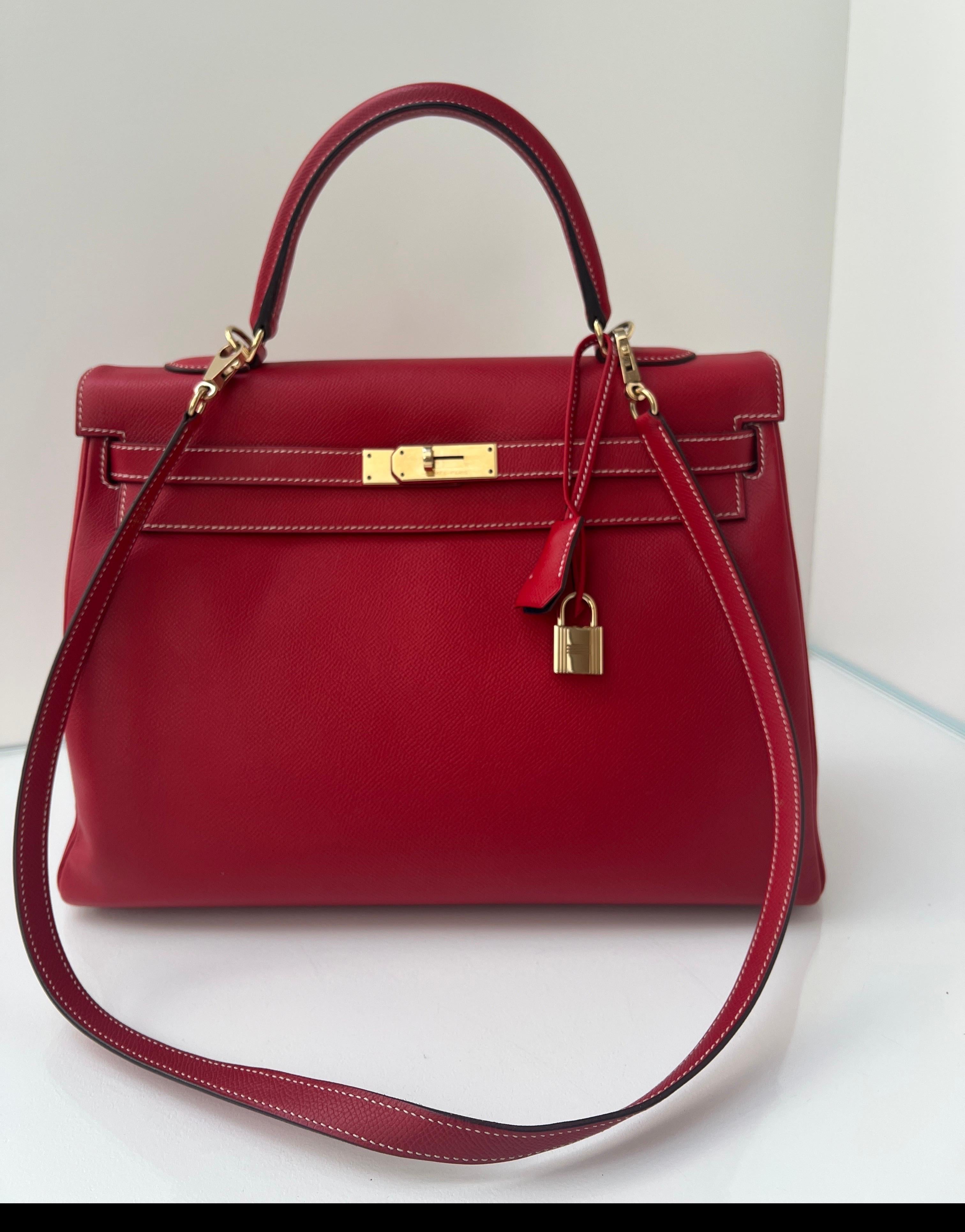 Hermes Red Kelly 35 Bag For Sale 8