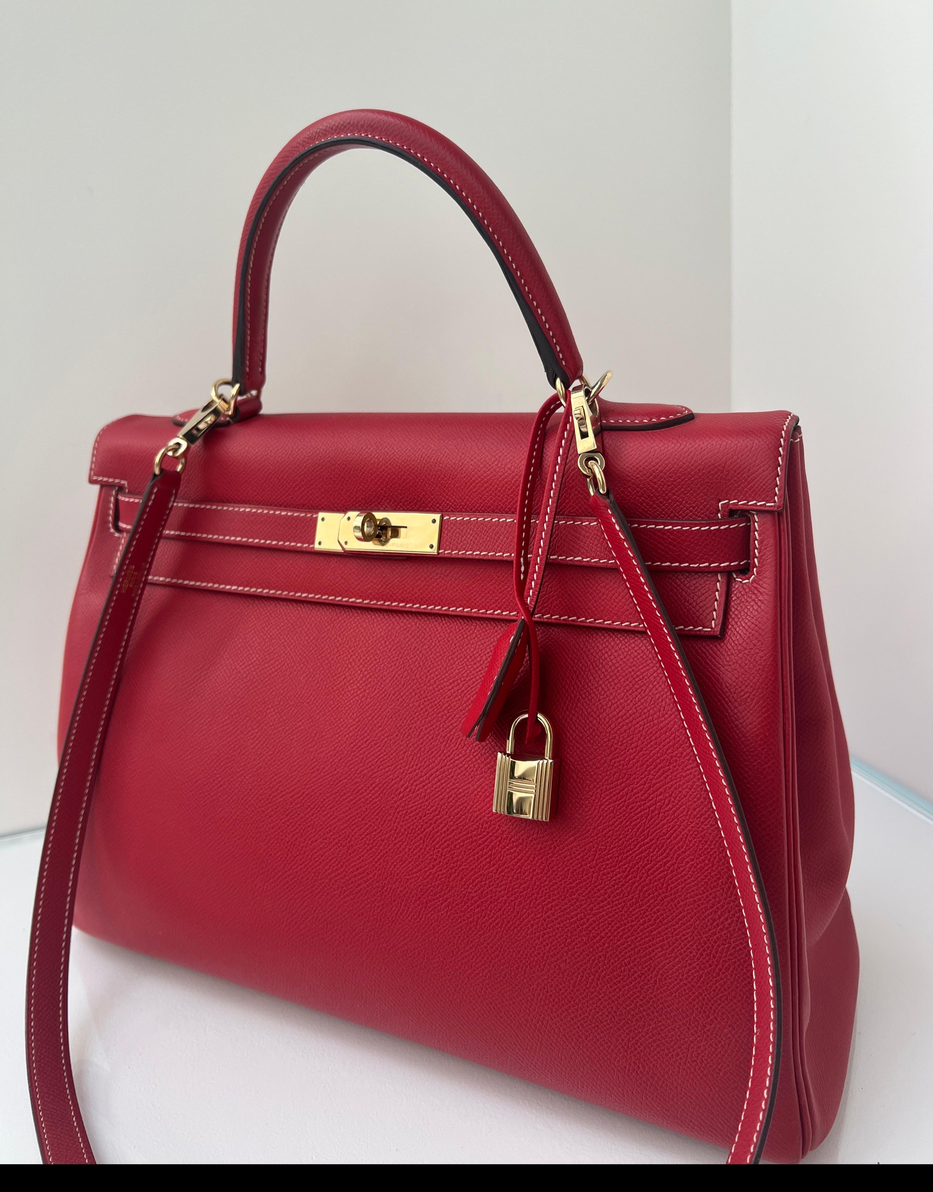 Hermes Red Kelly 35 Bag For Sale 10