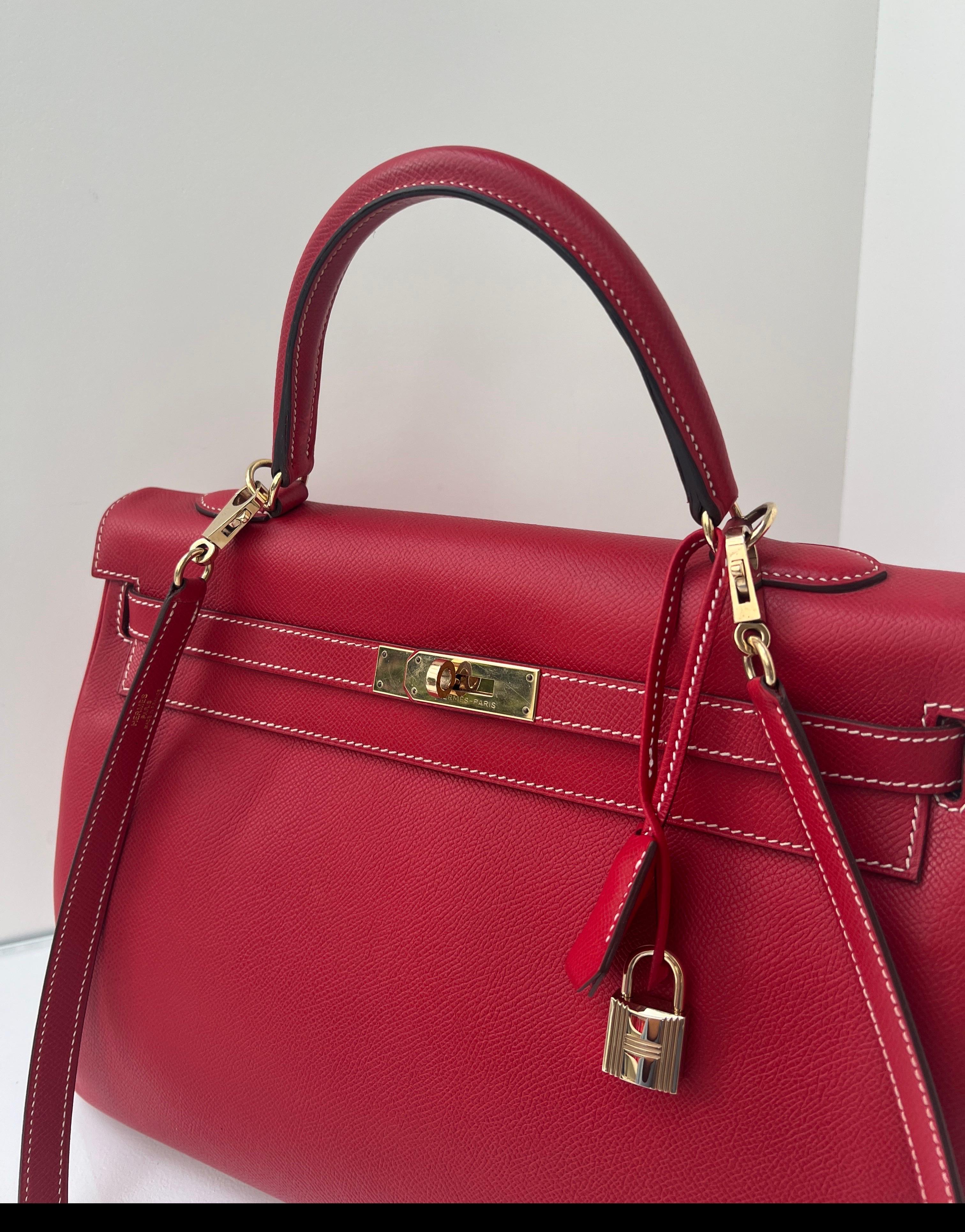 Hermes Red Kelly 35 Bag For Sale 11