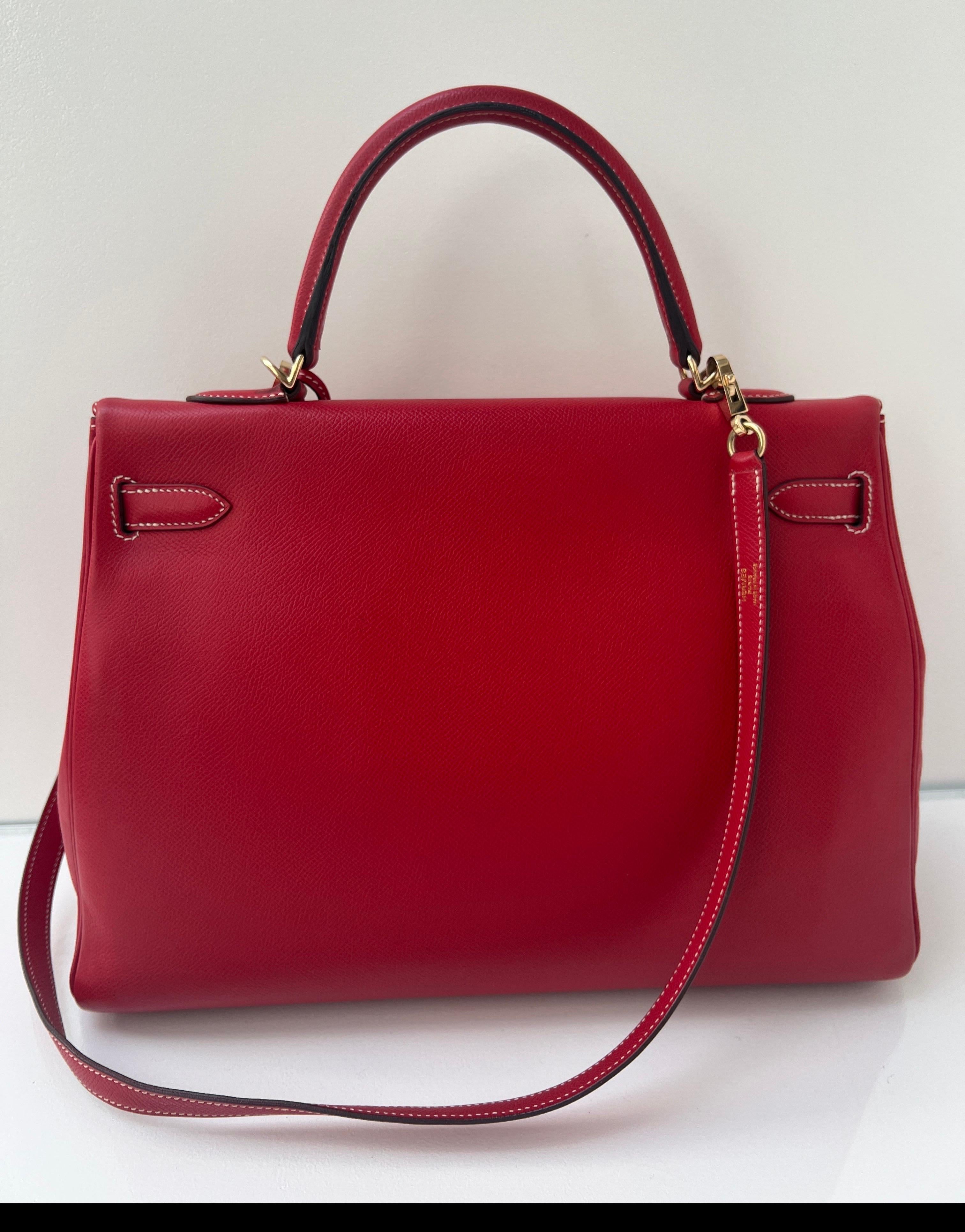 Hermes Red Kelly 35 Bag For Sale 13