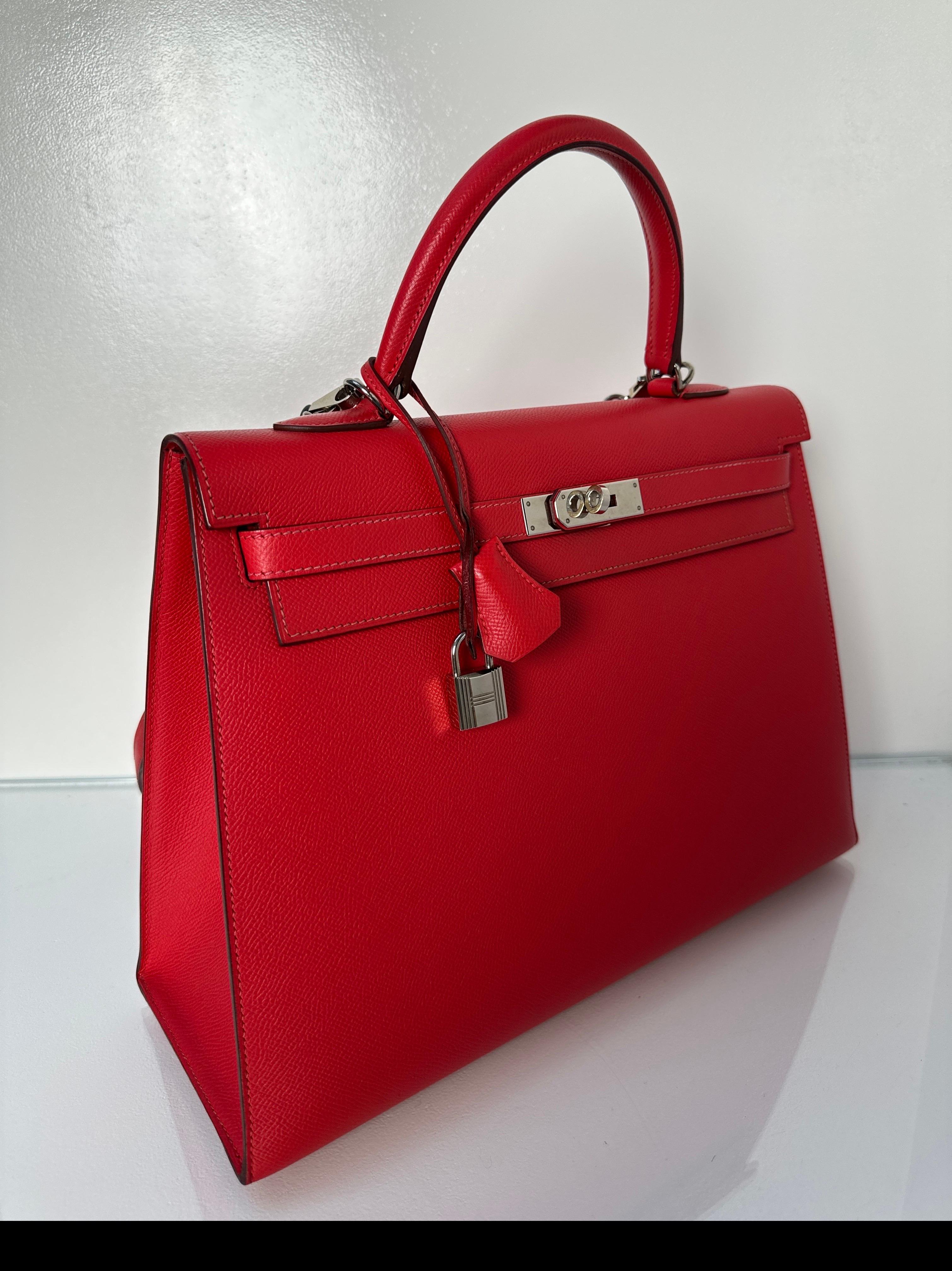 Hermes Red Kelly 35 Bag In Excellent Condition For Sale In Athens, GA