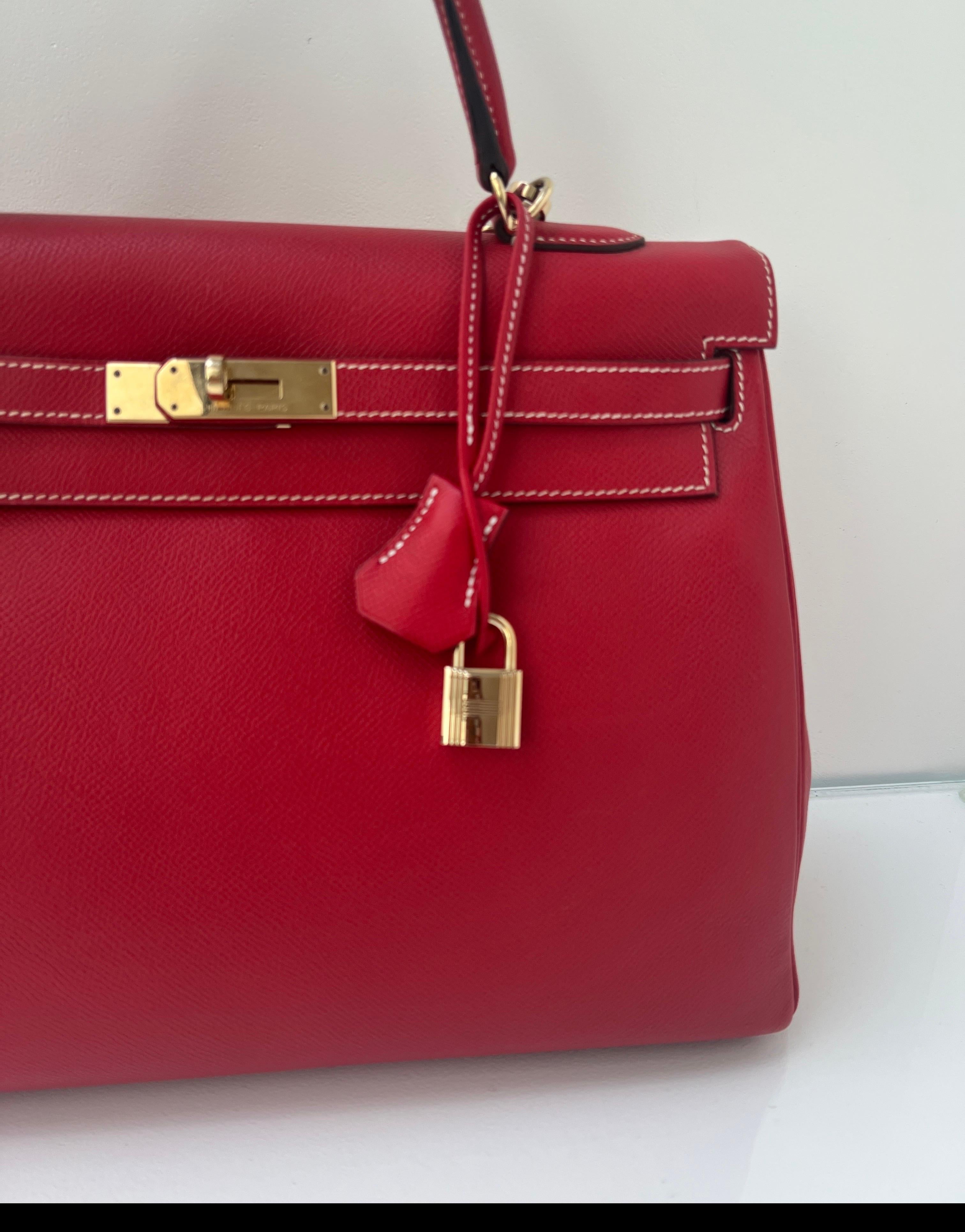 Hermes Red Kelly 35 Bag In Excellent Condition For Sale In Athens, GA