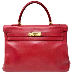 Hermès Red Kelly 35 Bag with strap