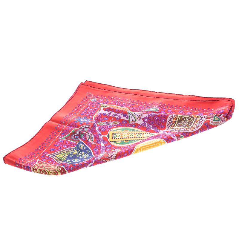 Women's Hermes Red L'Arbre de Vie Printed Silk Square Scarf