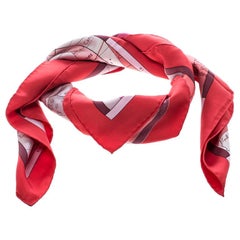 Hermes Red Le Monde est Vaste Printed Silk Square Scarf