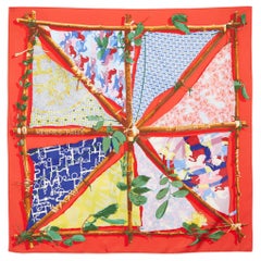 Écharpe carrée en soie imprimée Le Robinson Chic rouge d'Hermès
