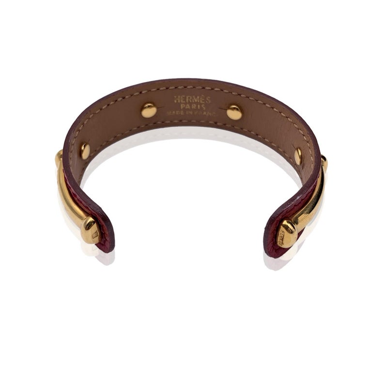 Hermes Red Leather and Gold Metal Agatha Cuff Bracelet 1
