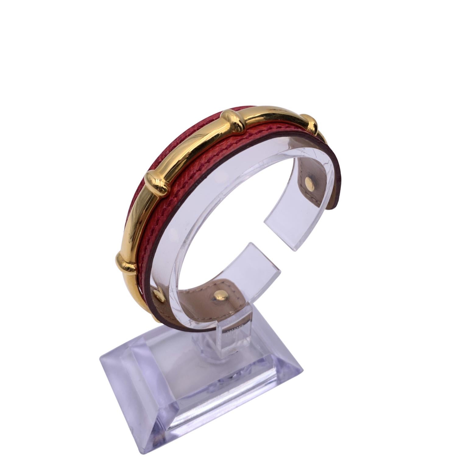 アクセサリー HERMES agata bangle MENS gold Hermes Red Leather and Gold Metal Agatha Cuff Bracelet For