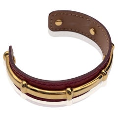 Hermes Red Leather and Gold Metal Agatha Cuff Bracelet