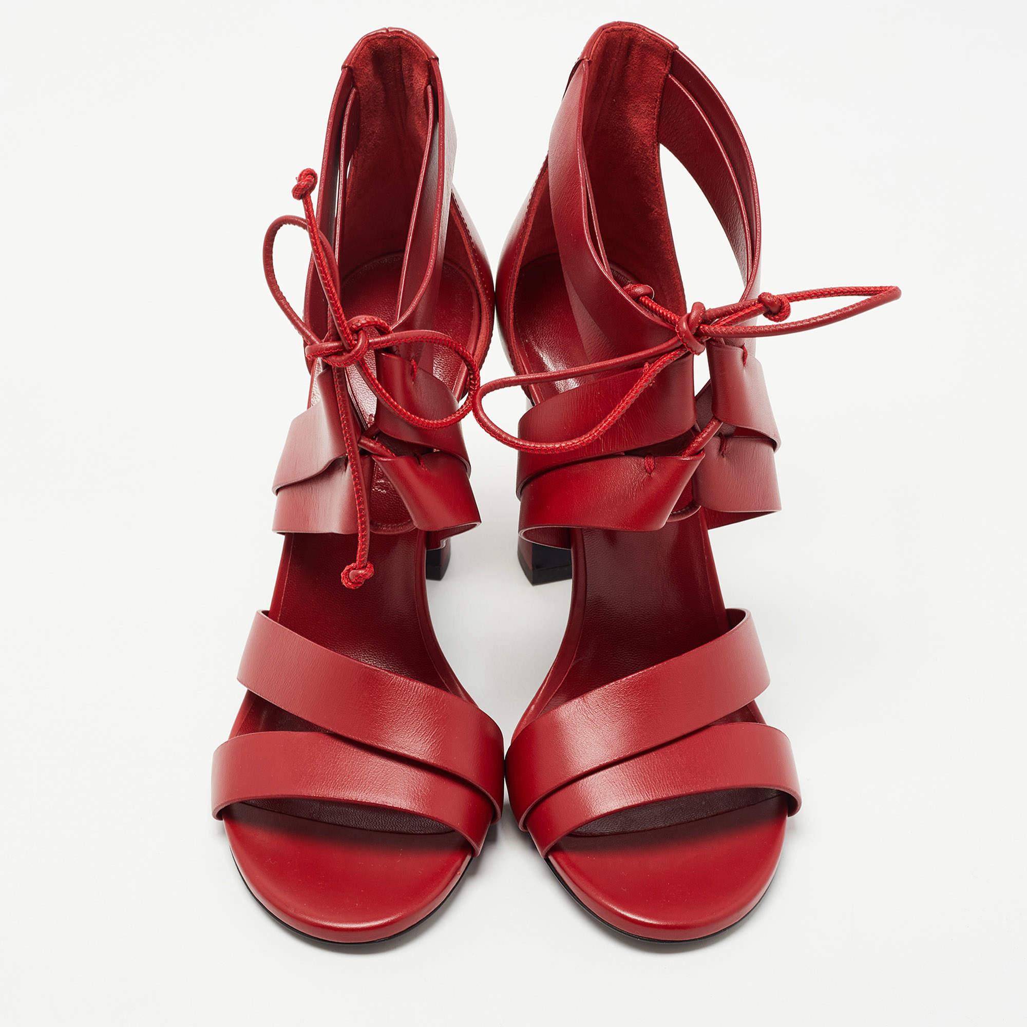Hermes Red Leather Ankle Strap Sandals Size 38 2