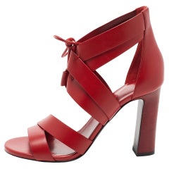 Hermes Red Leather Ankle Strap Sandals Size 38