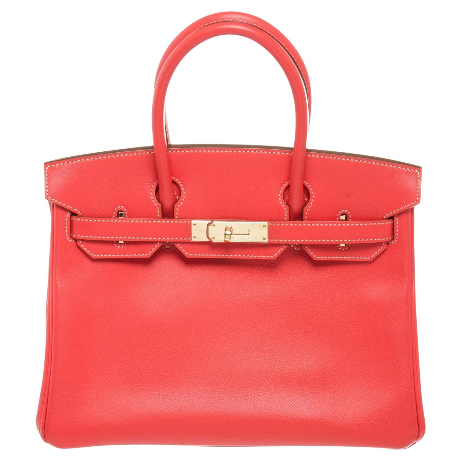 Hermes Red Leather Birkin 30cm Satchel Bag
