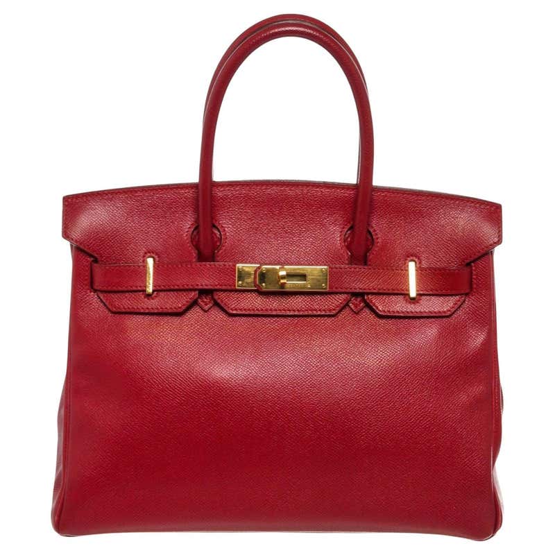 Hermes Red Leather Ostrich GHW Birkin 35cm Satchel Bag For Sale at 1stDibs