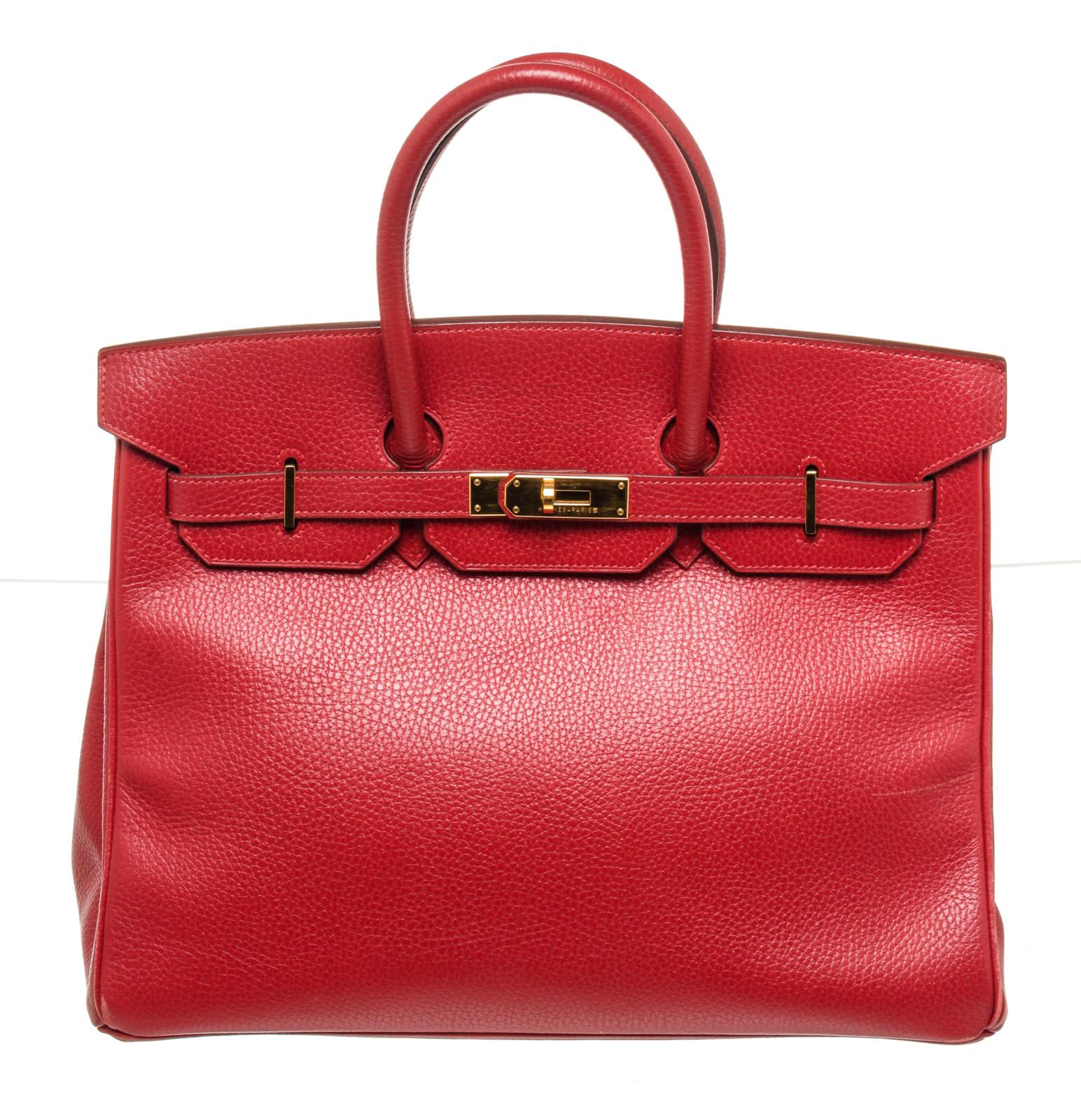 Hermes Red Leather Birkin 35cm Satchel Bag In Good Condition In Irvine, CA