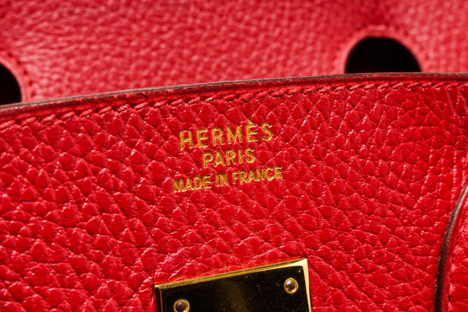 Hermes Red Leather Birkin 35cm Satchel Bag In Good Condition In Irvine, CA