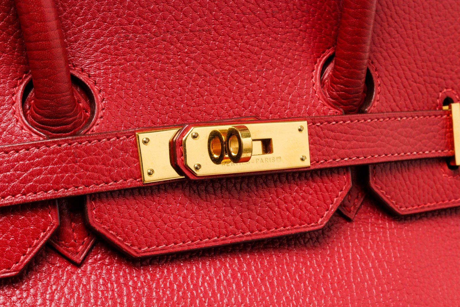 Women's or Men's Hermes Red Leather Birkin 35cm Satchel Bag