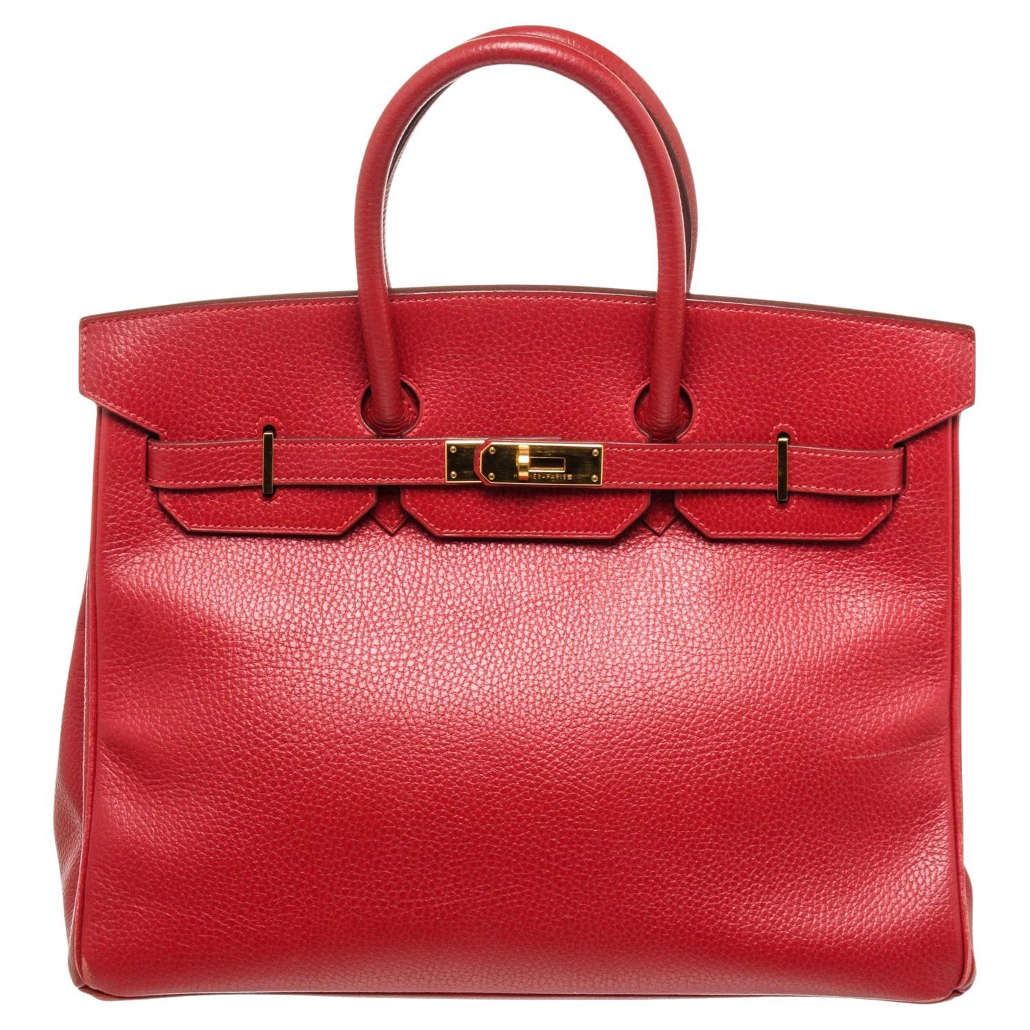 Hermes Red Leather Birkin 35cm Satchel Bag