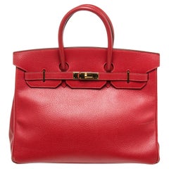 Hermes Red Leather Birkin 35cm Satchel Bag