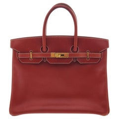 Hermes Red Leather Birkin 35cm Shoulder Bag