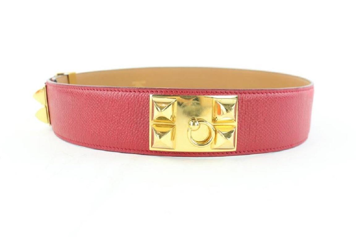 Hermès Red Leather Collier De Chien 21hz1129 Belt In Good Condition For Sale In Dix hills, NY
