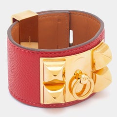 Hermès Rotes Leder Collier de Chien Manschettenarmband S