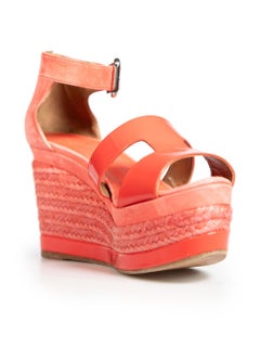 Hermès Red Leather Elda Espadrille Wedge Sandals Size IT 36