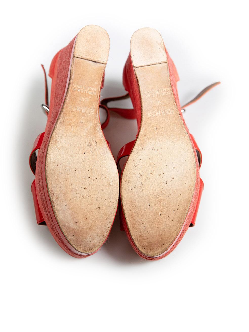Hermès Red Leather Elda Espadrille Wedge Sandals Size IT 36 In Good Condition For Sale In London, GB