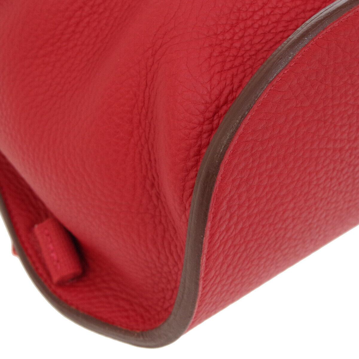  Hermes Red Leather Fabric Men's Women's Travel Carryall Backpack Bag 1