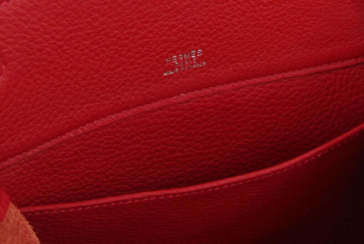  Hermes Red Leather Fabric Men's Women's Travel Carryall Backpack Bag 3