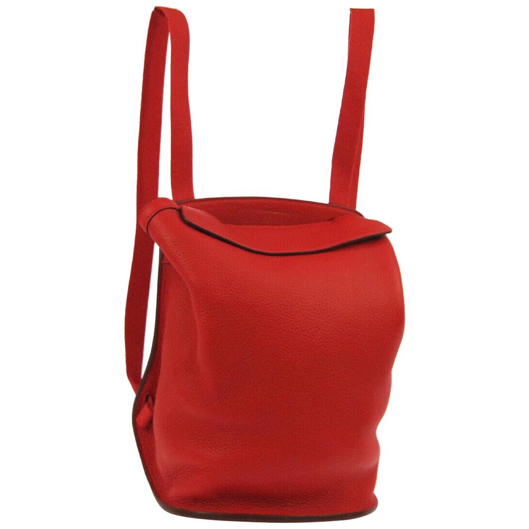  Hermes Red Leather Fabric Men's Women's Travel Carryall Backpack Bag