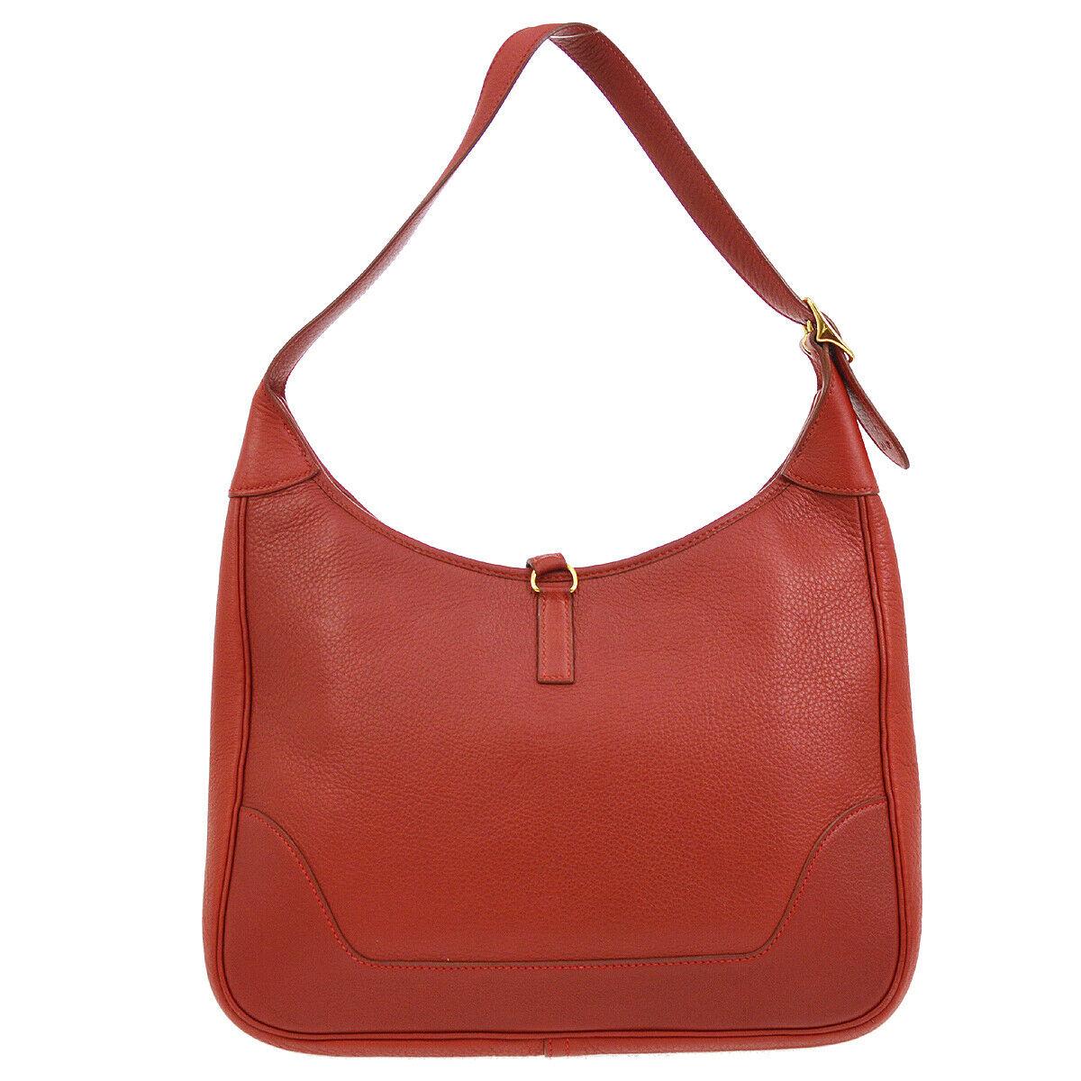 Women's Hermes Red Leather Gold Accent Hardware Hobo Carryall Shoulder Flap Bag