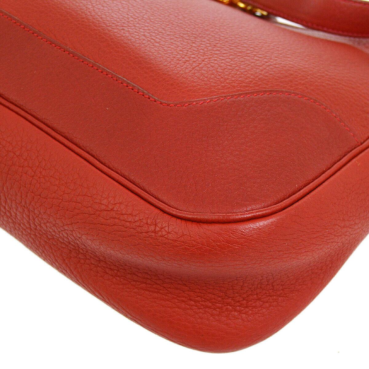 Hermes Red Leather Gold Accent Hardware Hobo Carryall Shoulder Flap Bag 1