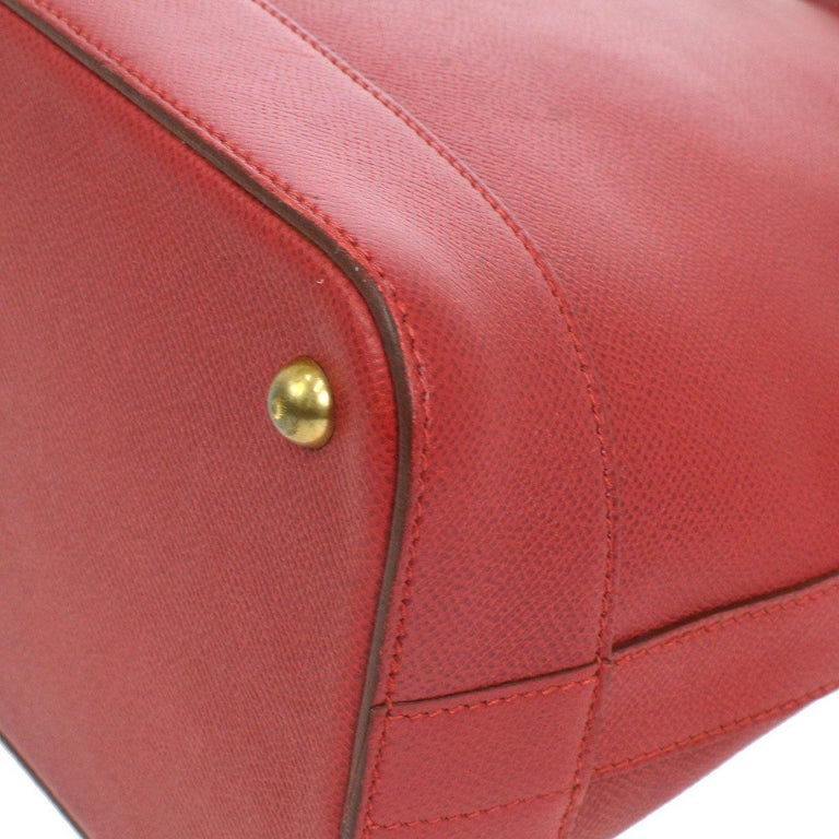 Hermes Red Leather Gold Accent Hardware Top Handle Bucket Shoulder Tote ...