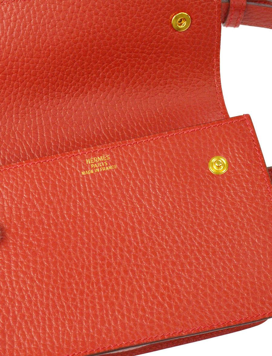 Women's Hermes Red Leather Gold Fold Over Fanny Pack Flap Bum Waist Belt Bag in Box