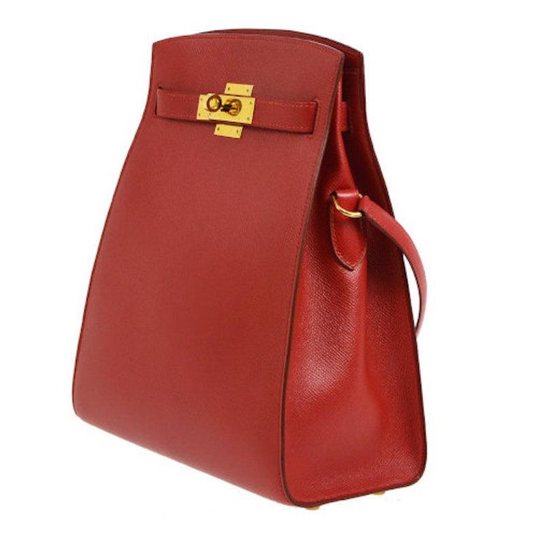 Hermes Red Leather Gold Hardware Travel Sport Single Shoulder Carryall