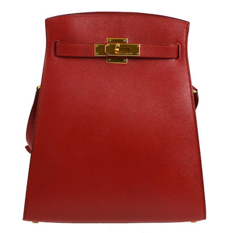 Hermes Red Leather Gold Hardware Travel Sport Single Shoulder Carryall Bag