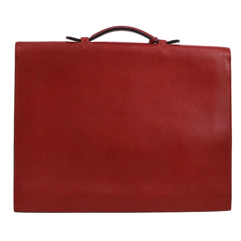 Hermes Red Leather Gold Top Handle Satchel Business Travel Briefcase ...