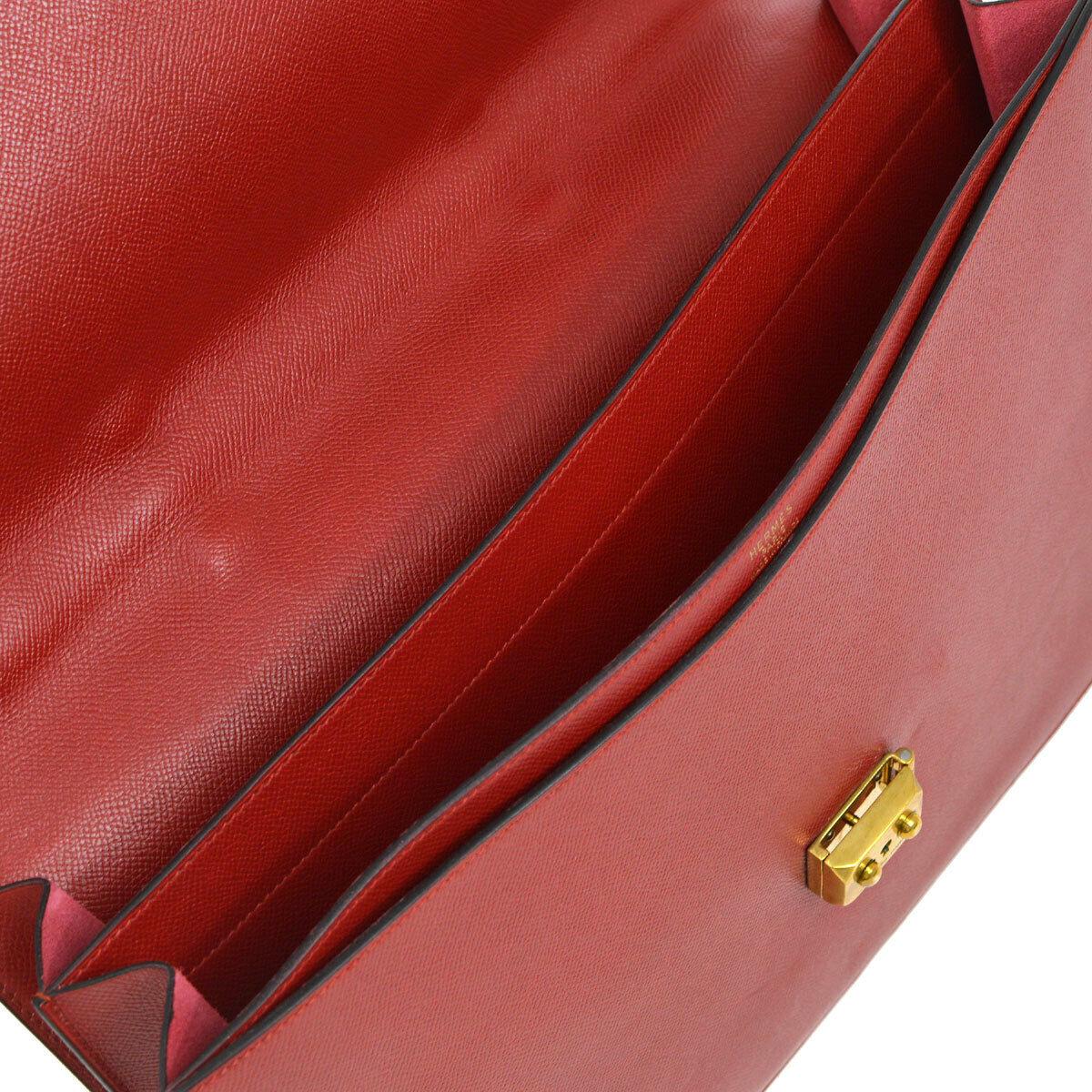 Hermes Red Leather Gold Top Handle Satchel Business Travel Briefcase Bag 1