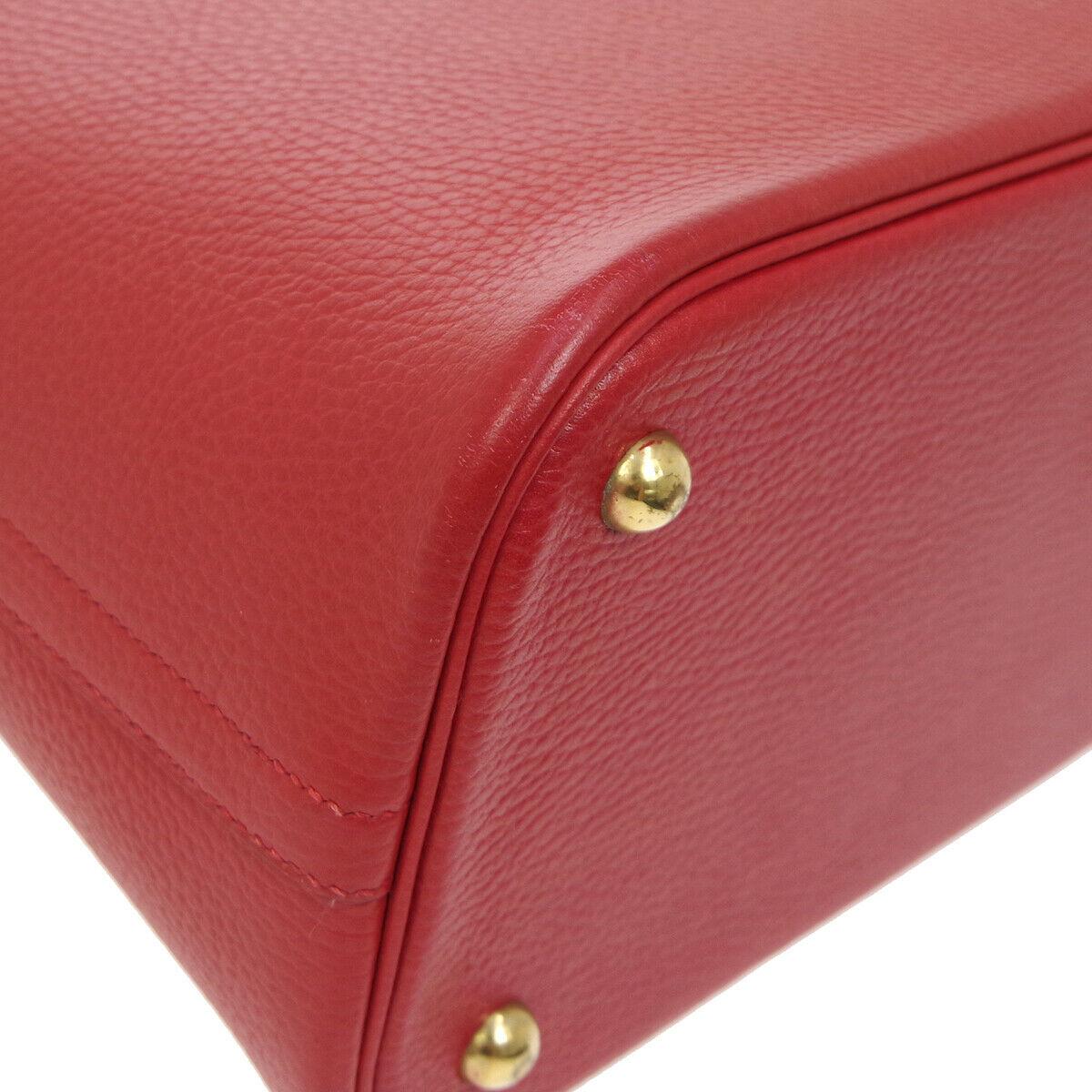Hermes Red Leather Gold Top Handle Satchel Carryall Travel Shoulder Tote Bag 1