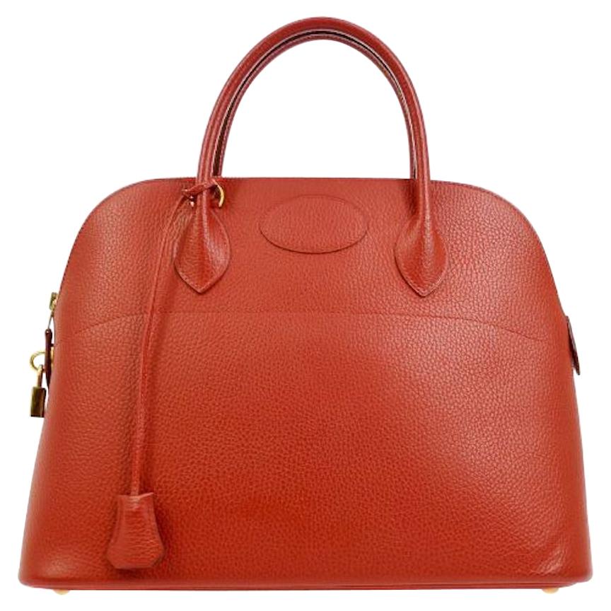 Hermes Red Leather Gold Top Handle Satchel Carryall Travel Shoulder Tote Bag