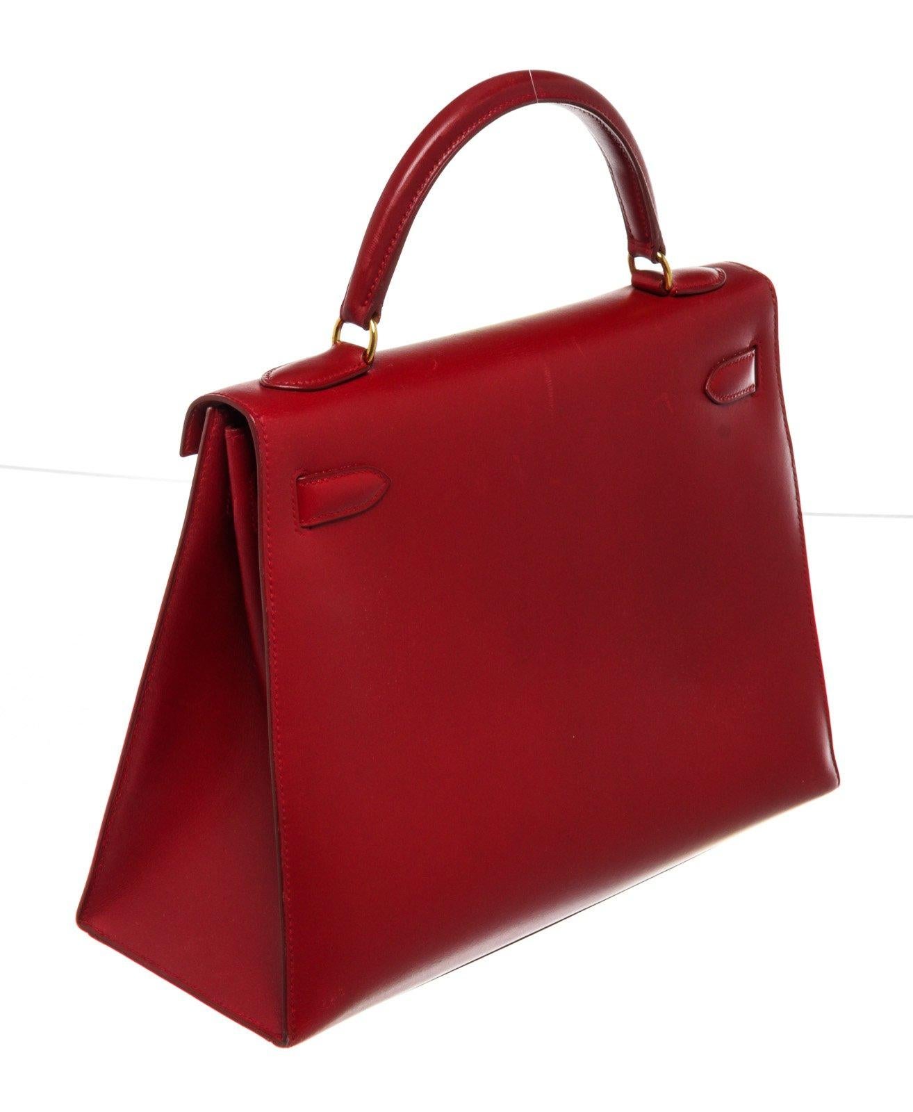 Hermes Red Leather Kelly 32cm Handbag For Sale 1