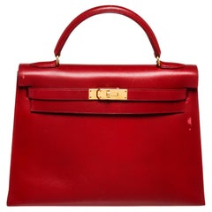Hermes Red Leather Kelly 32cm Handbag