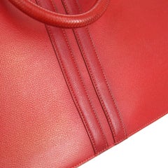 Hermes Red Leather Large Men's Women's Travel Carryall Top Handle Bowling Tote