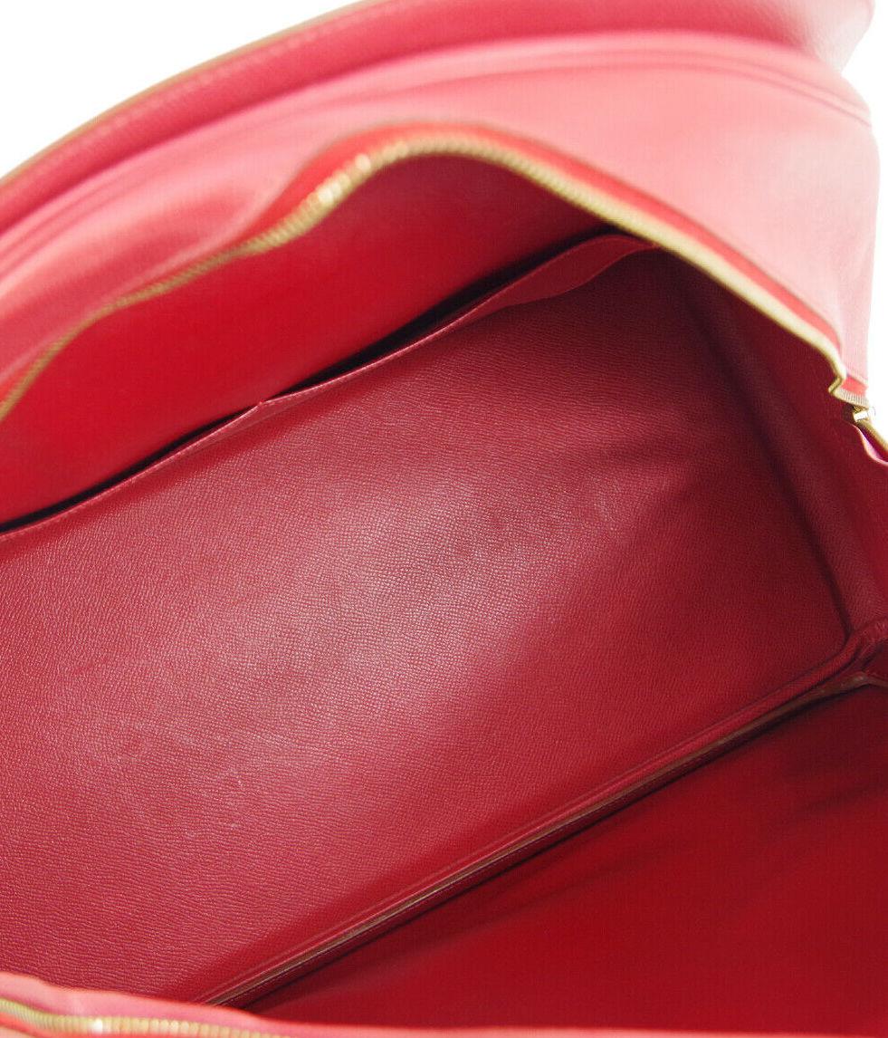 Hermes Red Leather Large Men's Women's Travel Carryall Top Handle Bowling Tote 3