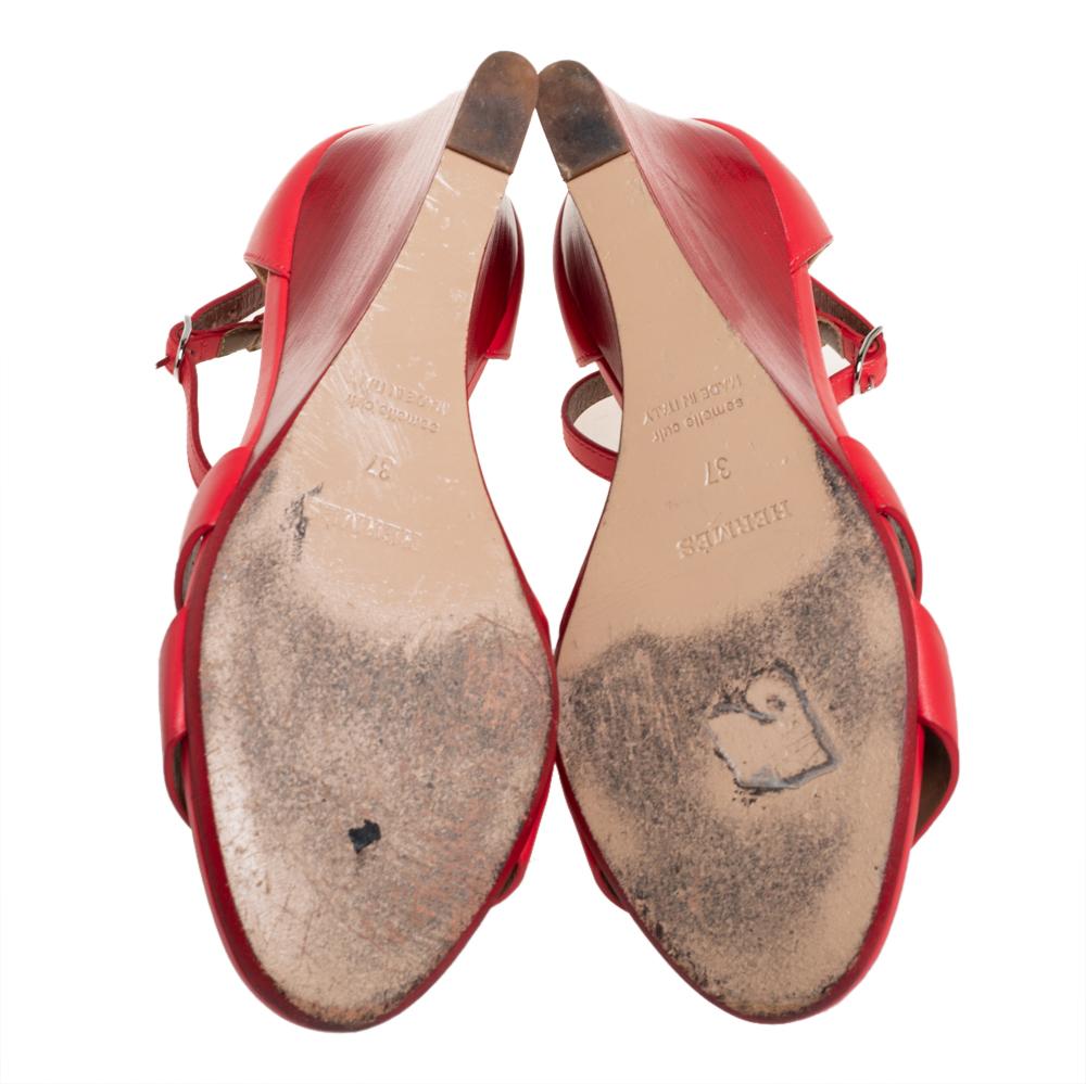 Hermes Rotes Leder Legende Keilsandalen Größe 37 Damen